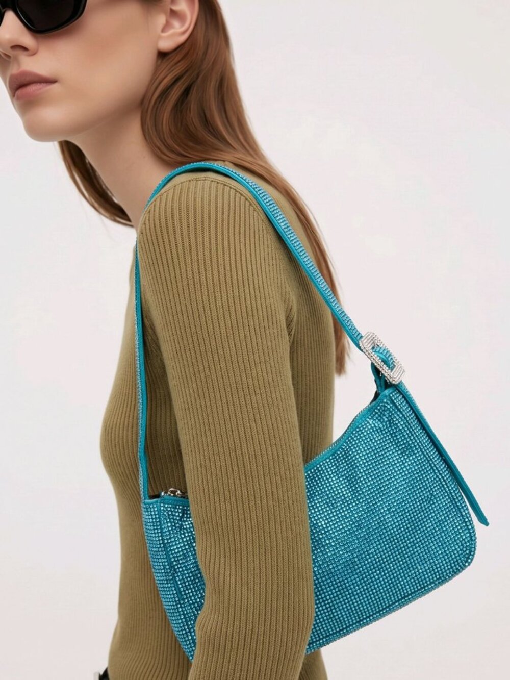Poster Grl ✦ Aqua Rhinestone Shoulder Bag ✦ Adjustable Belt Strap Sparkling NWT